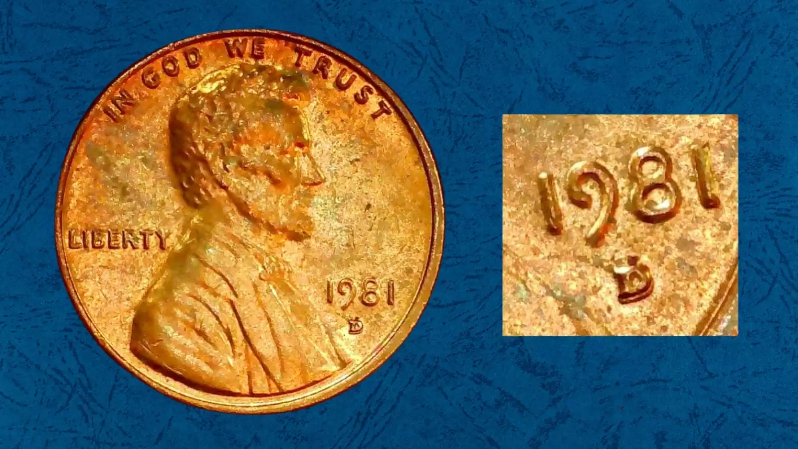 1981-D penny repunched mint mark close-up showing secondary D impression overlapping the primary D
